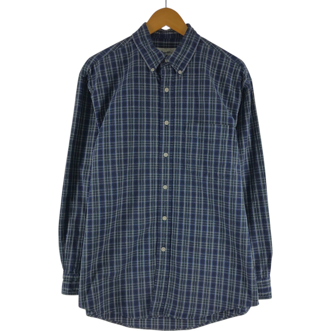 00'S Eddie Bauer long sleeve button-down check shirt, men's size M cotton navy blue type Vintage Second Hand