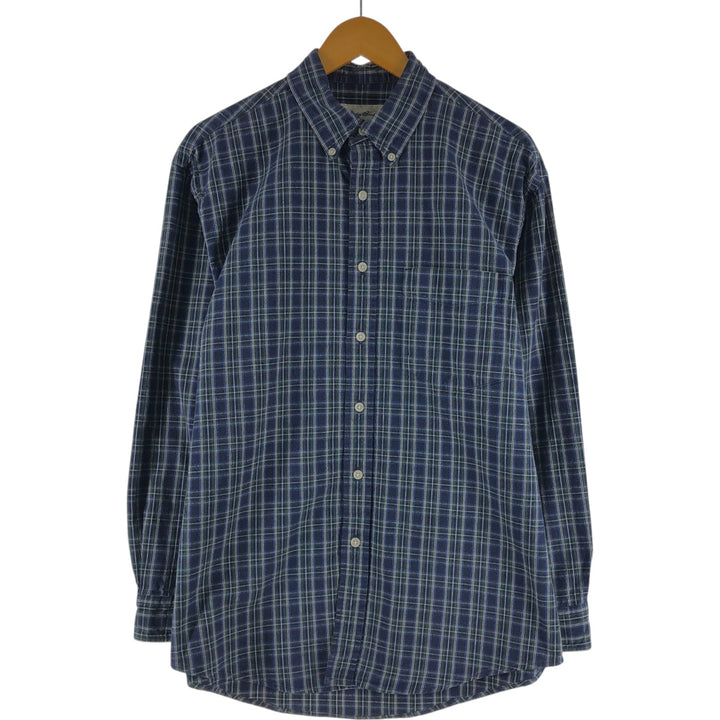 00'S Eddie Bauer long sleeve button-down check shirt, men's size M cotton navy blue type Vintage Second Hand