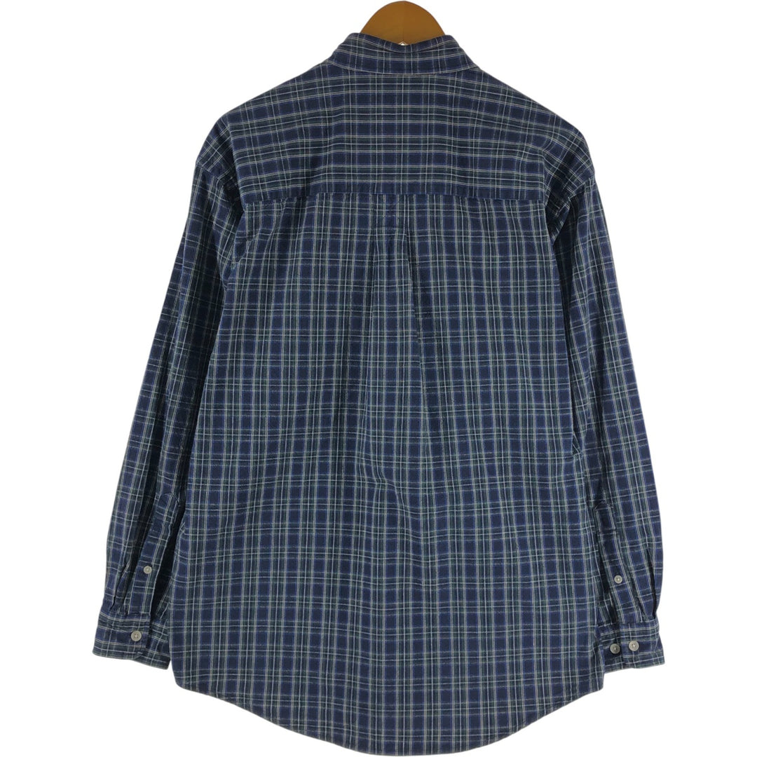 00'S Eddie Bauer long sleeve button-down check shirt, men's size M cotton navy blue type Vintage Second Hand