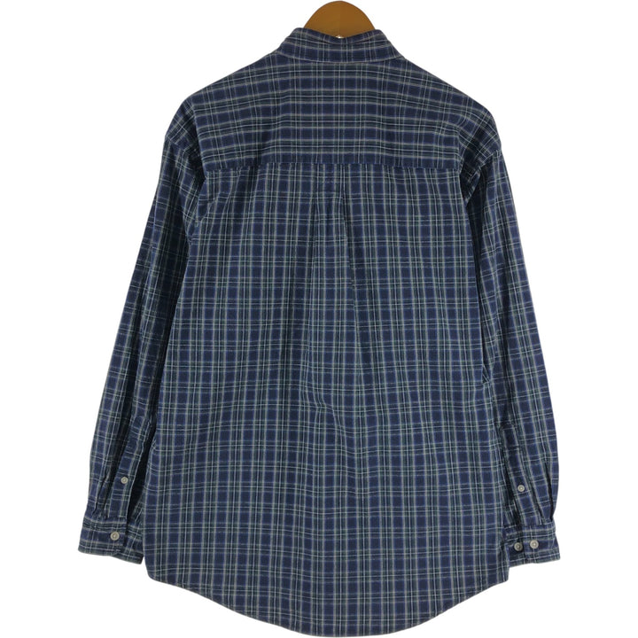 00'S Eddie Bauer long sleeve button-down check shirt, men's size M cotton navy blue type Vintage Second Hand