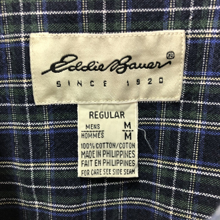 00'S Eddie Bauer long sleeve button-down check shirt, men's size M cotton navy blue type Vintage Second Hand
