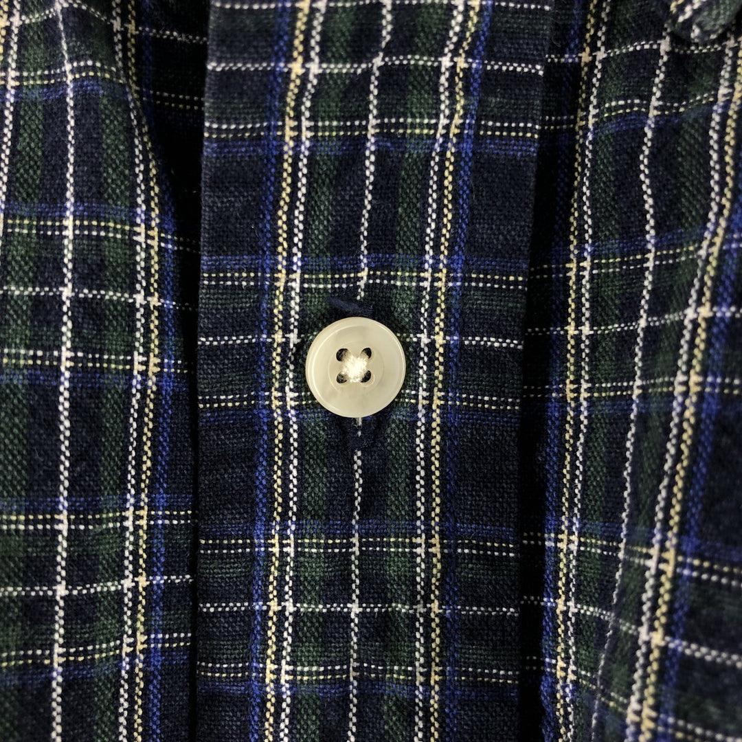 00'S Eddie Bauer long sleeve button-down check shirt, men's size M cotton navy blue type Vintage Second Hand