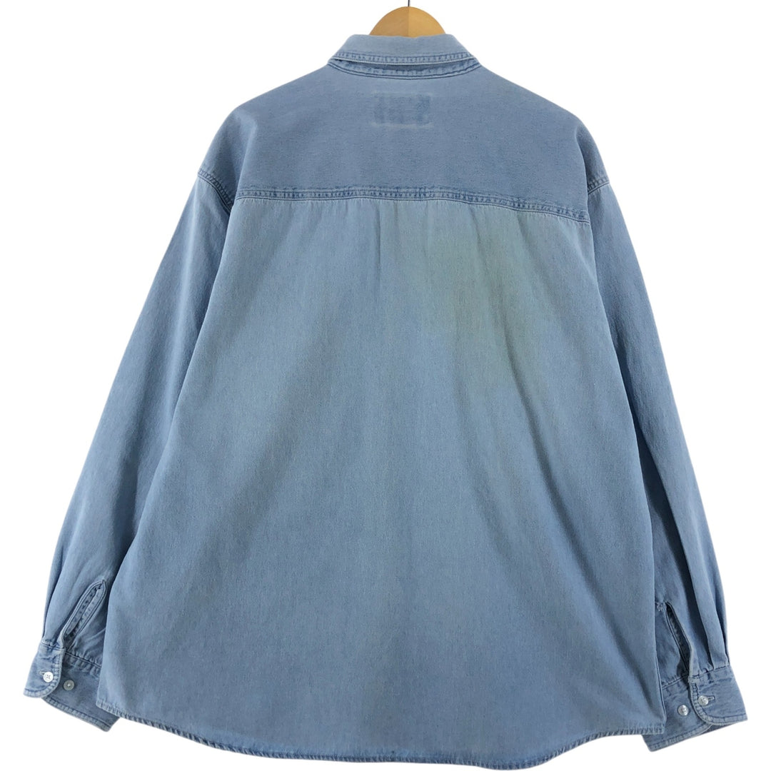 00'S Harley-Davidson Hidden Button-Down Long Sleeve Denim Shirt, Men's XXL cotton Blue type light blue Vintage Second Hand