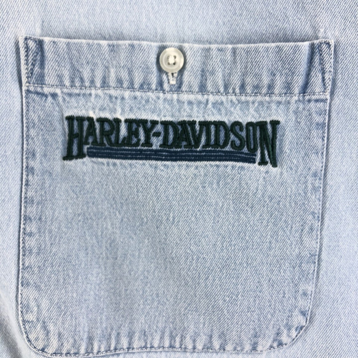 00'S Harley-Davidson Hidden Button-Down Long Sleeve Denim Shirt, Men's XXL cotton Blue type light blue Vintage Second Hand