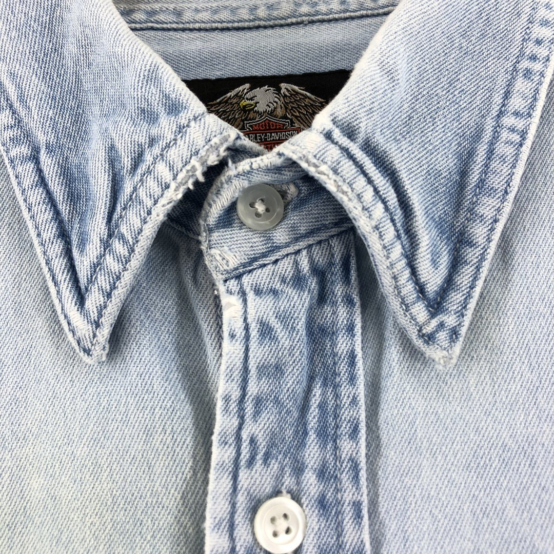 00'S Harley-Davidson Hidden Button-Down Long Sleeve Denim Shirt, Men's XXL cotton Blue type light blue Vintage Second Hand