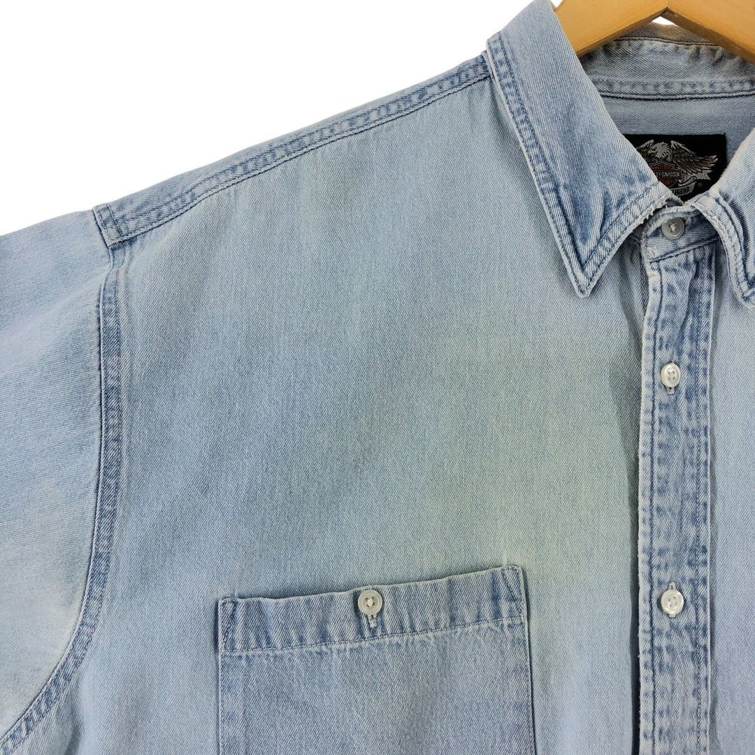 00'S Harley-Davidson Hidden Button-Down Long Sleeve Denim Shirt, Men's XXL cotton Blue type light blue Vintage Second Hand