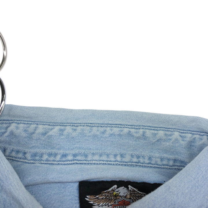 00'S Harley-Davidson Hidden Button-Down Long Sleeve Denim Shirt, Men's XXL cotton Blue type light blue Vintage Second Hand