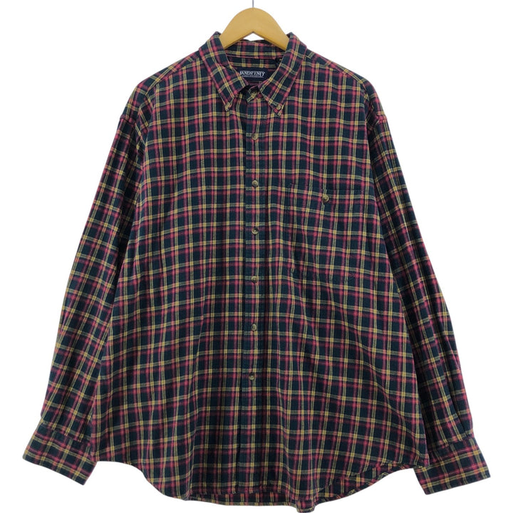 00s-90'S LANDS END Long Sleeve Button Down Flannel Check Shirt Men's XL Vintage cotton Red type red-purple Vintage Second Hand