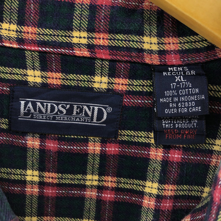 00s-90'S LANDS END Long Sleeve Button Down Flannel Check Shirt Men's XL Vintage cotton Red type red-purple Vintage Second Hand