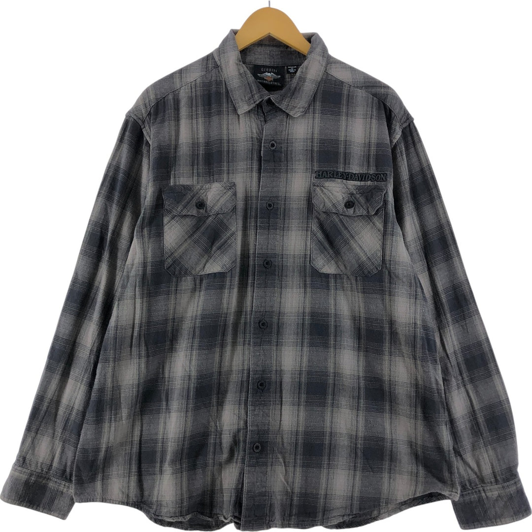 Harley-Davidson Ombre Check Hidden Button Down Long Sleeve Flannel Check Shirt Men's XL cotton black type Vintage Second Hand