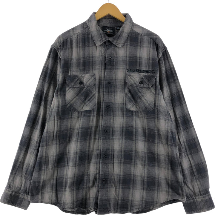 Harley-Davidson Ombre Check Hidden Button Down Long Sleeve Flannel Check Shirt Men's XL cotton black type Vintage Second Hand
