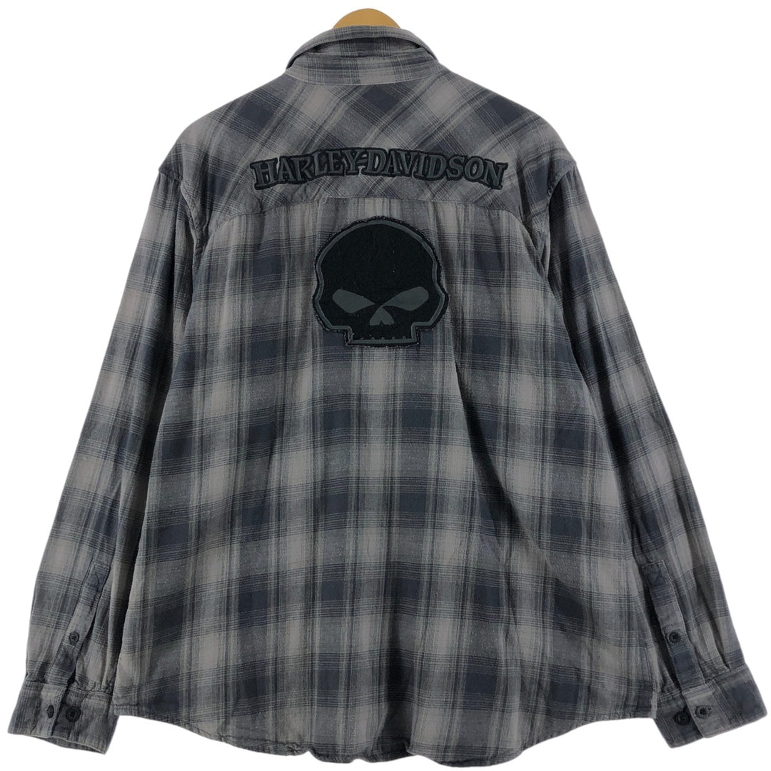 Harley-Davidson Ombre Check Hidden Button Down Long Sleeve Flannel Check Shirt Men's XL cotton black type Vintage Second Hand