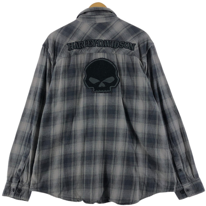 Harley-Davidson Ombre Check Hidden Button Down Long Sleeve Flannel Check Shirt Men's XL cotton black type Vintage Second Hand