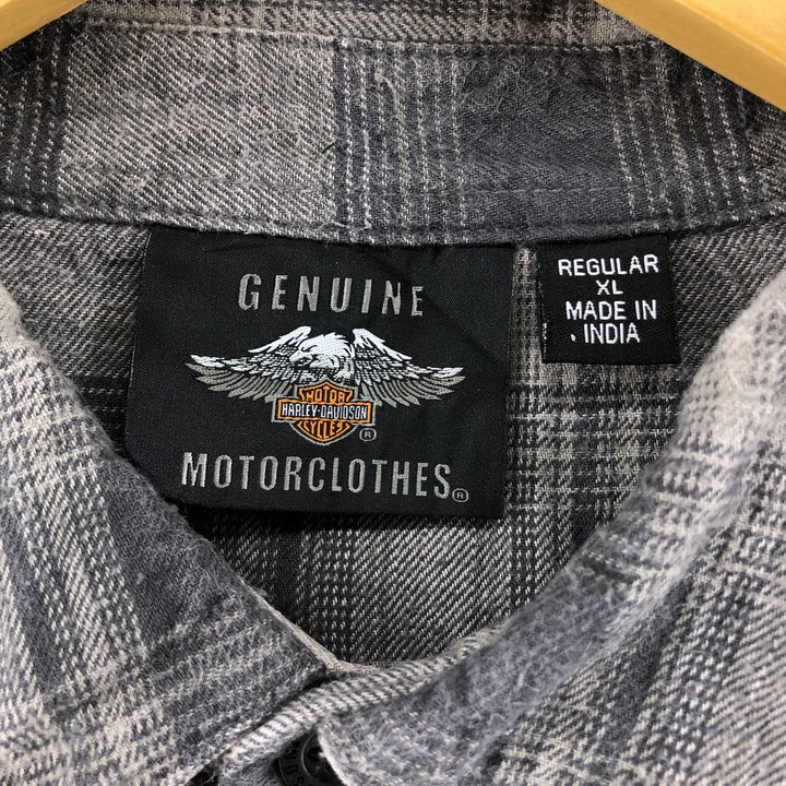 Harley-Davidson Ombre Check Hidden Button Down Long Sleeve Flannel Check Shirt Men's XL cotton black type Vintage Second Hand