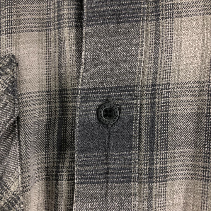 Harley-Davidson Ombre Check Hidden Button Down Long Sleeve Flannel Check Shirt Men's XL cotton black type Vintage Second Hand