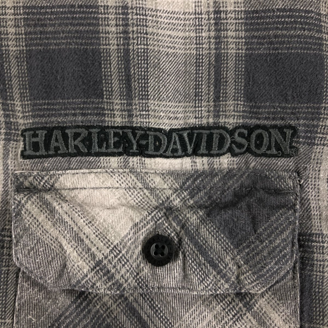 Harley-Davidson Ombre Check Hidden Button Down Long Sleeve Flannel Check Shirt Men's XL cotton black type Vintage Second Hand