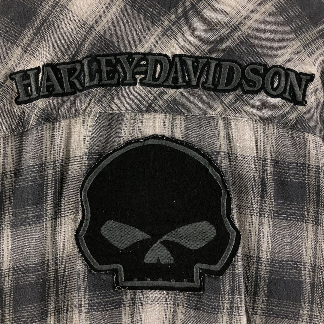 Harley-Davidson Ombre Check Hidden Button Down Long Sleeve Flannel Check Shirt Men's XL cotton black type Vintage Second Hand