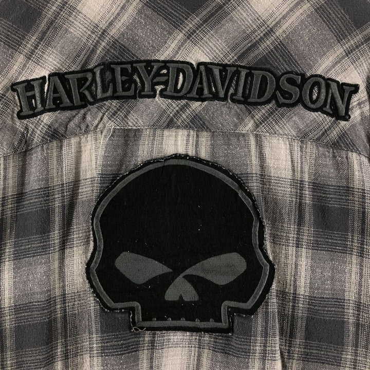 Harley-Davidson Ombre Check Hidden Button Down Long Sleeve Flannel Check Shirt Men's XL cotton black type Vintage Second Hand