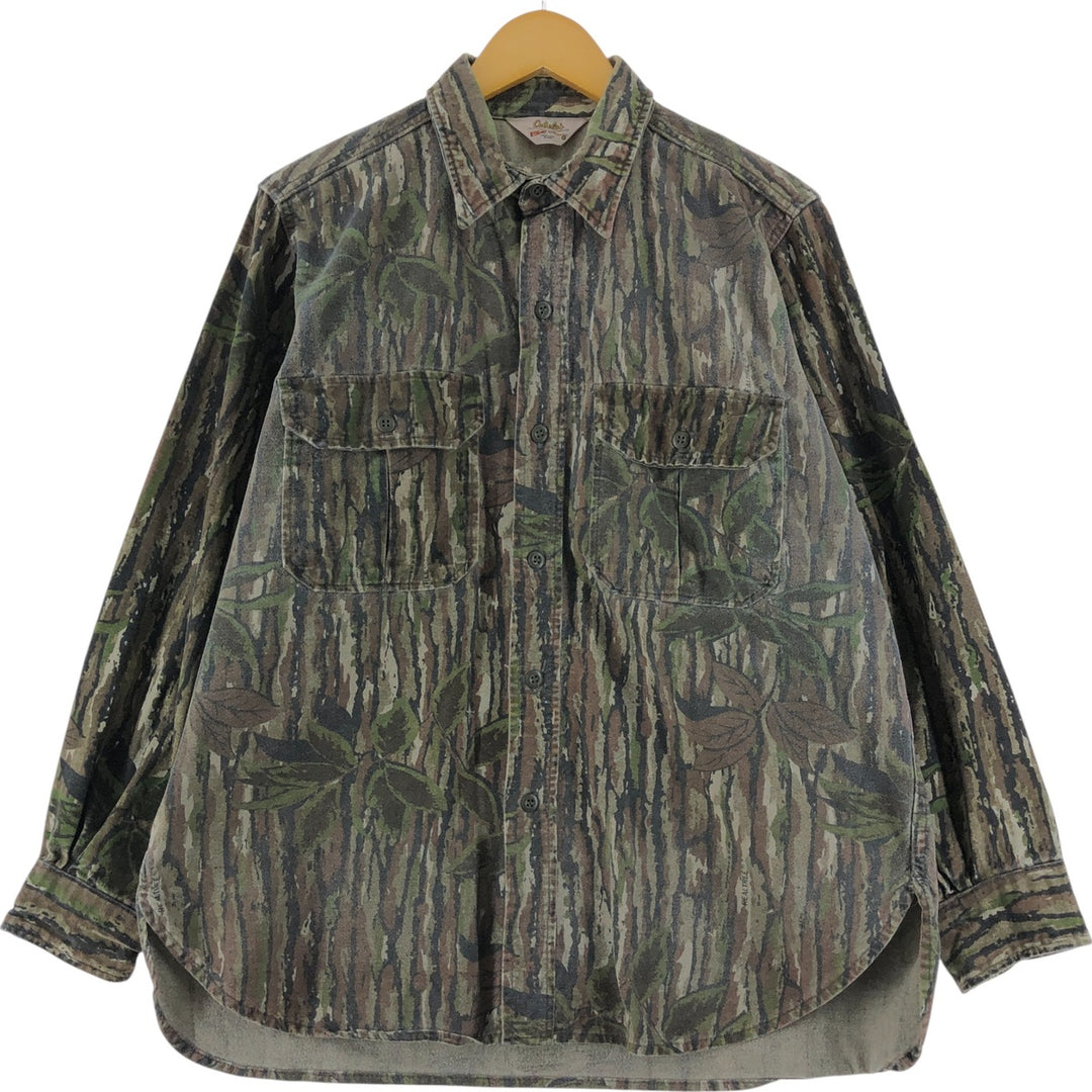 70s-80'S Cabelas Rifle Camouflage Pattern Real Tree Camo Long Sleeve Heavy Flannel Shirt Men's Size L Vintage unclear Green type dark green Vintage Second Hand