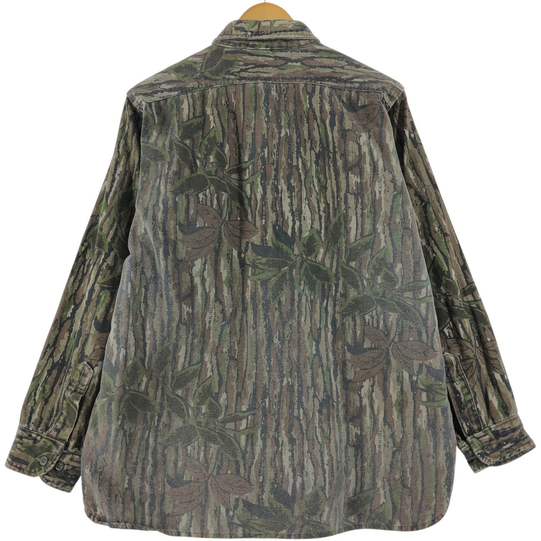 70s-80'S Cabelas Rifle Camouflage Pattern Real Tree Camo Long Sleeve Heavy Flannel Shirt Men's Size L Vintage unclear Green type dark green Vintage Second Hand