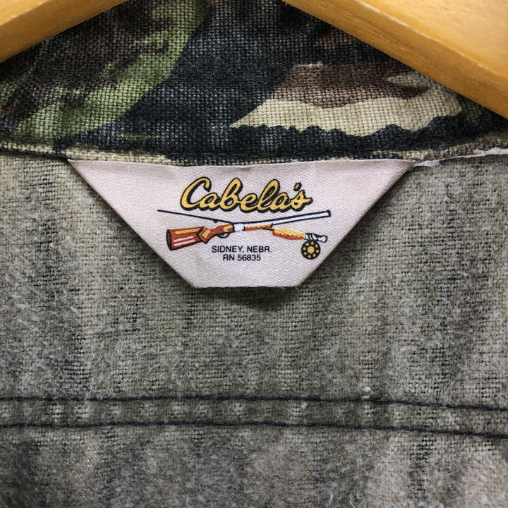 70s-80'S Cabelas Rifle Camouflage Pattern Real Tree Camo Long Sleeve Heavy Flannel Shirt Men's Size L Vintage unclear Green type dark green Vintage Second Hand