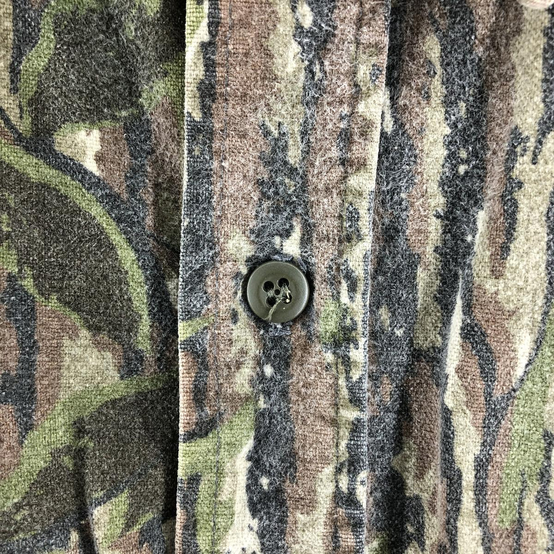 70s-80'S Cabelas Rifle Camouflage Pattern Real Tree Camo Long Sleeve Heavy Flannel Shirt Men's Size L Vintage unclear Green type dark green Vintage Second Hand