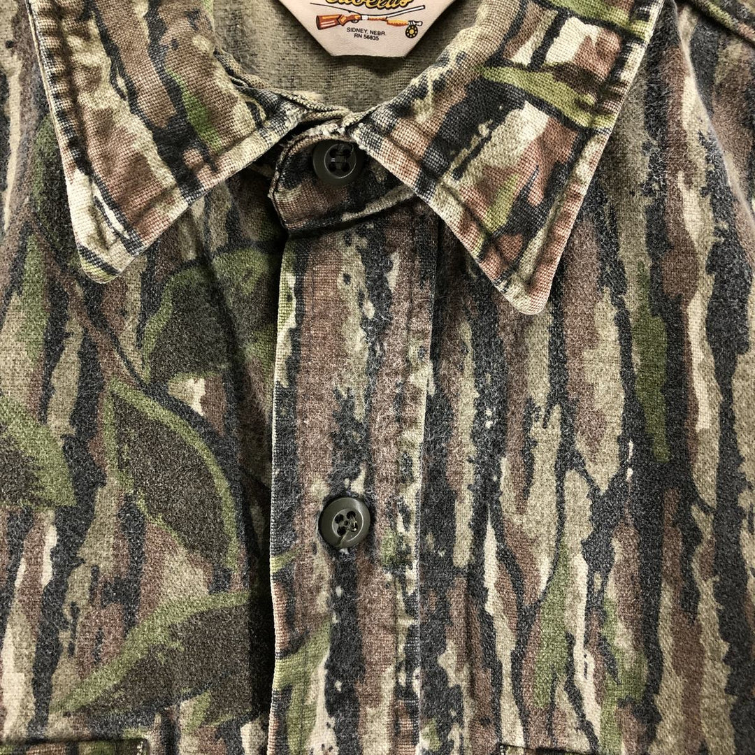 70s-80'S Cabelas Rifle Camouflage Pattern Real Tree Camo Long Sleeve Heavy Flannel Shirt Men's Size L Vintage unclear Green type dark green Vintage Second Hand