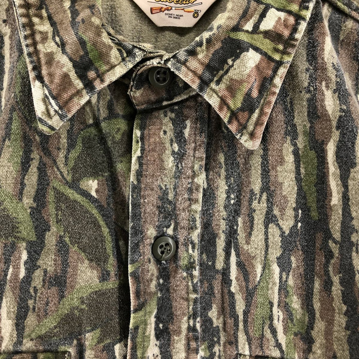 70s-80'S Cabelas Rifle Camouflage Pattern Real Tree Camo Long Sleeve Heavy Flannel Shirt Men's Size L Vintage unclear Green type dark green Vintage Second Hand