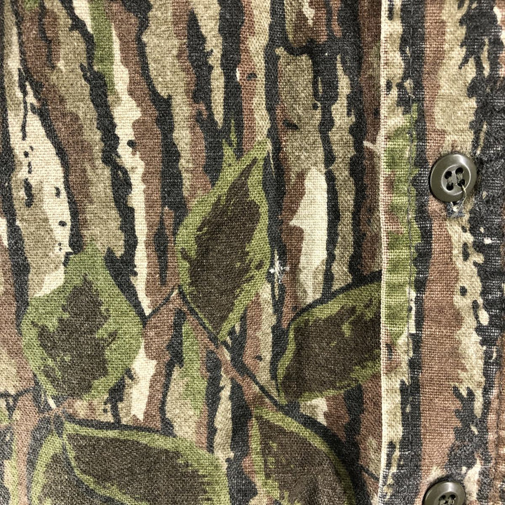 70s-80'S Cabelas Rifle Camouflage Pattern Real Tree Camo Long Sleeve Heavy Flannel Shirt Men's Size L Vintage unclear Green type dark green Vintage Second Hand