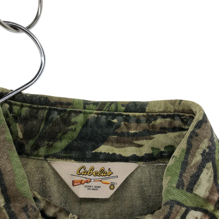 70s-80'S Cabelas Rifle Camouflage Pattern Real Tree Camo Long Sleeve Heavy Flannel Shirt Men's Size L Vintage unclear Green type dark green Vintage Second Hand