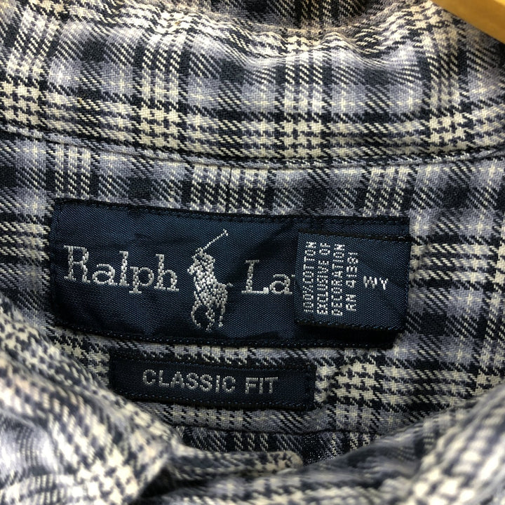 Ralph Lauren Classic Fit Long Sleeve Button Down Light Flannel Shirt Men's XL cotton gray type Vintage Second Hand