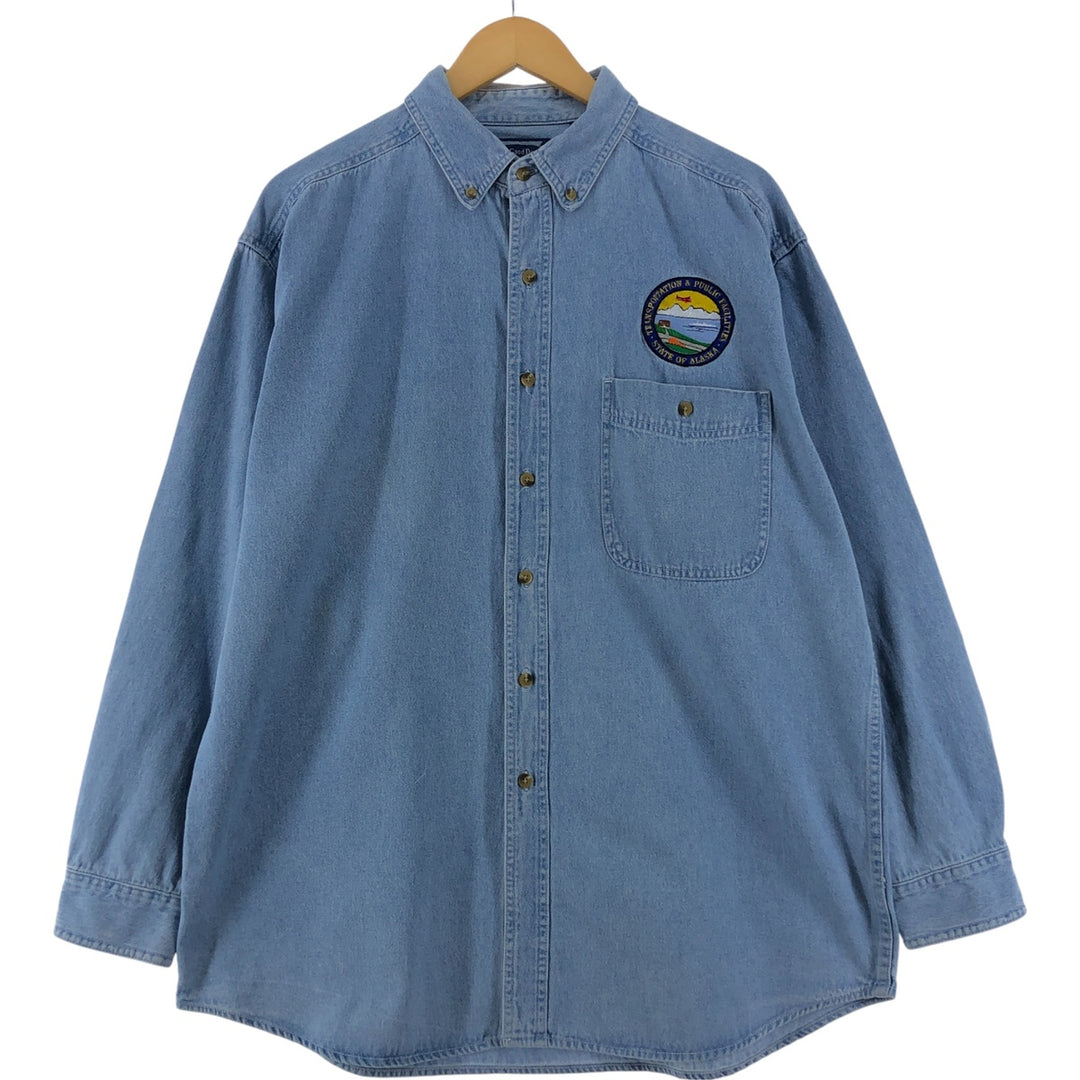 REAL GOOD DENIM Long Sleeve Button Down Denim Shirt Men's Size L cotton blue type Vintage Second Hand