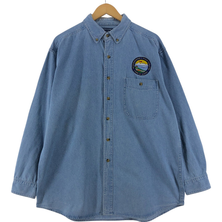 REAL GOOD DENIM Long Sleeve Button Down Denim Shirt Men's Size L cotton blue type Vintage Second Hand