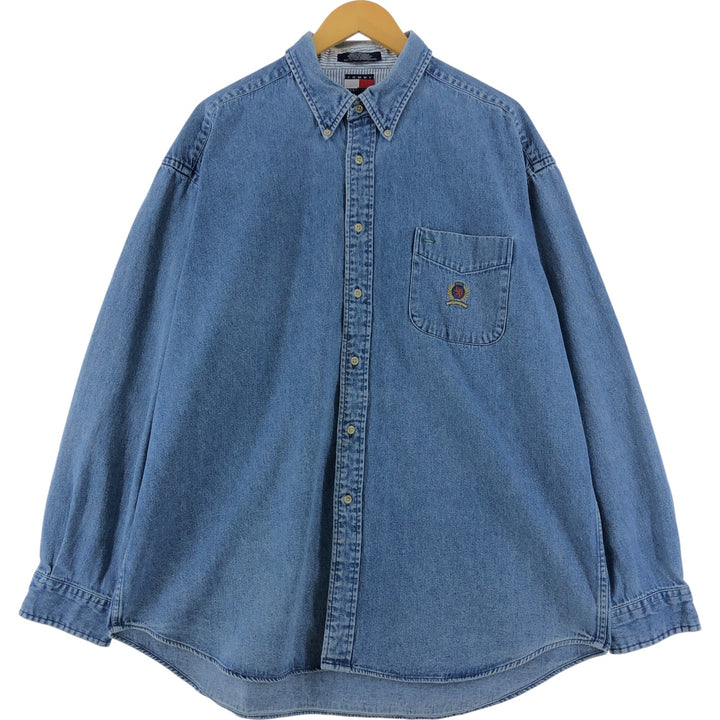 90'S Tommy Hilfiger Long Sleeve Button Down Denim Shirt Men's XL cotton blue type Vintage Second Hand