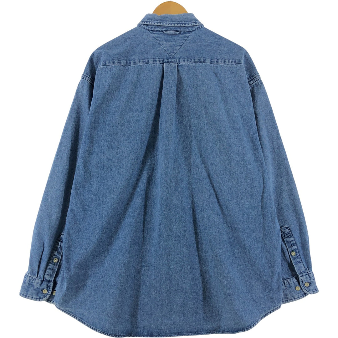 90'S Tommy Hilfiger Long Sleeve Button Down Denim Shirt Men's XL cotton blue type Vintage Second Hand
