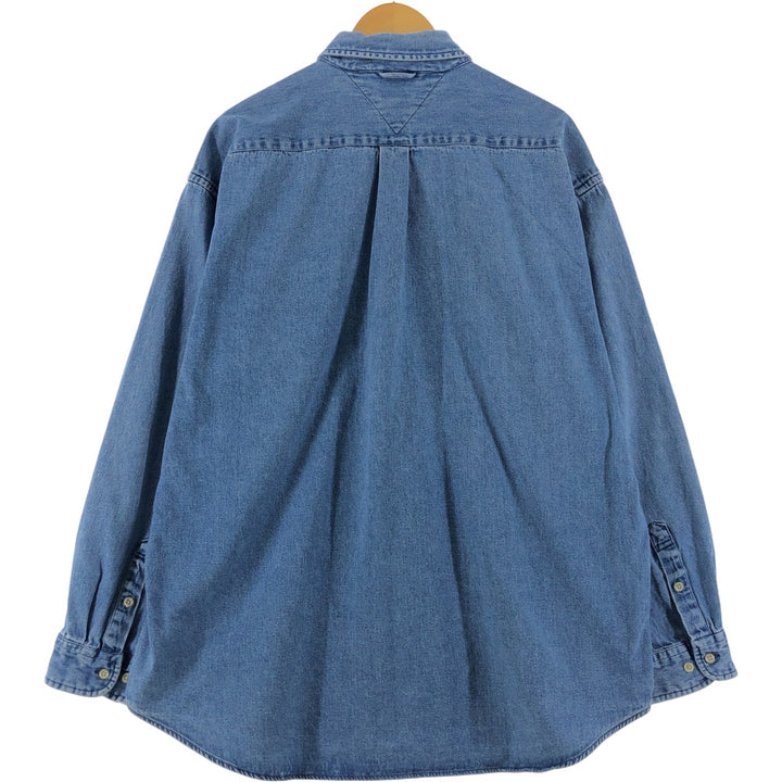 90'S Tommy Hilfiger Long Sleeve Button Down Denim Shirt Men's XL cotton blue type Vintage Second Hand