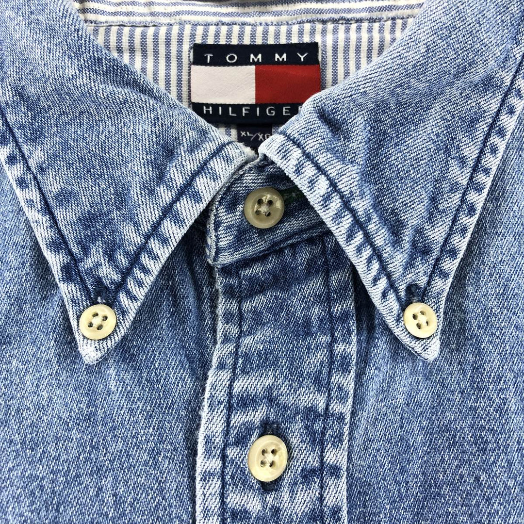 90'S Tommy Hilfiger Long Sleeve Button Down Denim Shirt Men's XL cotton blue type Vintage Second Hand