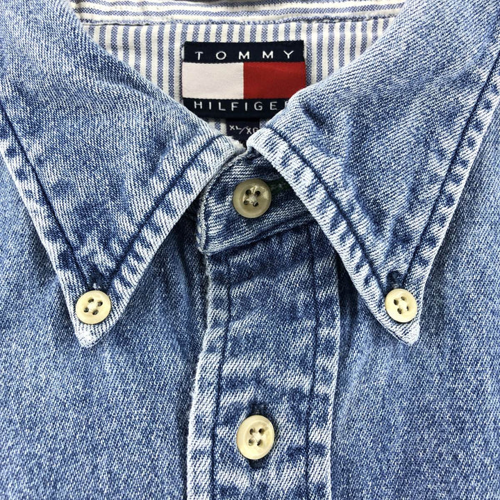 90'S Tommy Hilfiger Long Sleeve Button Down Denim Shirt Men's XL cotton blue type Vintage Second Hand