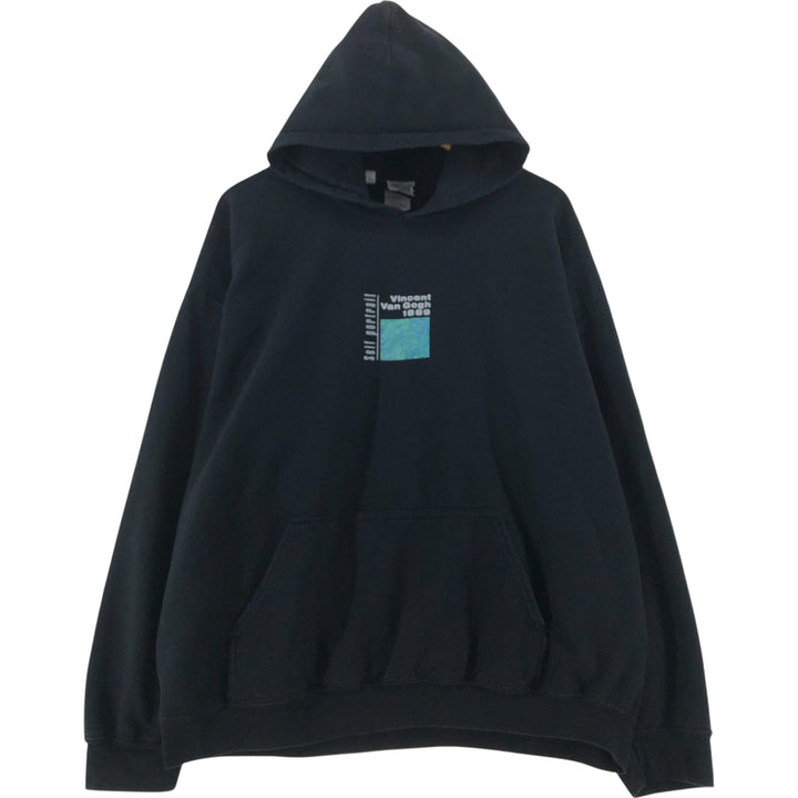 Reclaimed Vintage GILDAN Heavy Blend Van Gogh Back Print Pullover Sweatshirt Hoodie, Men's L Size cotton black type Vintage Second Hand