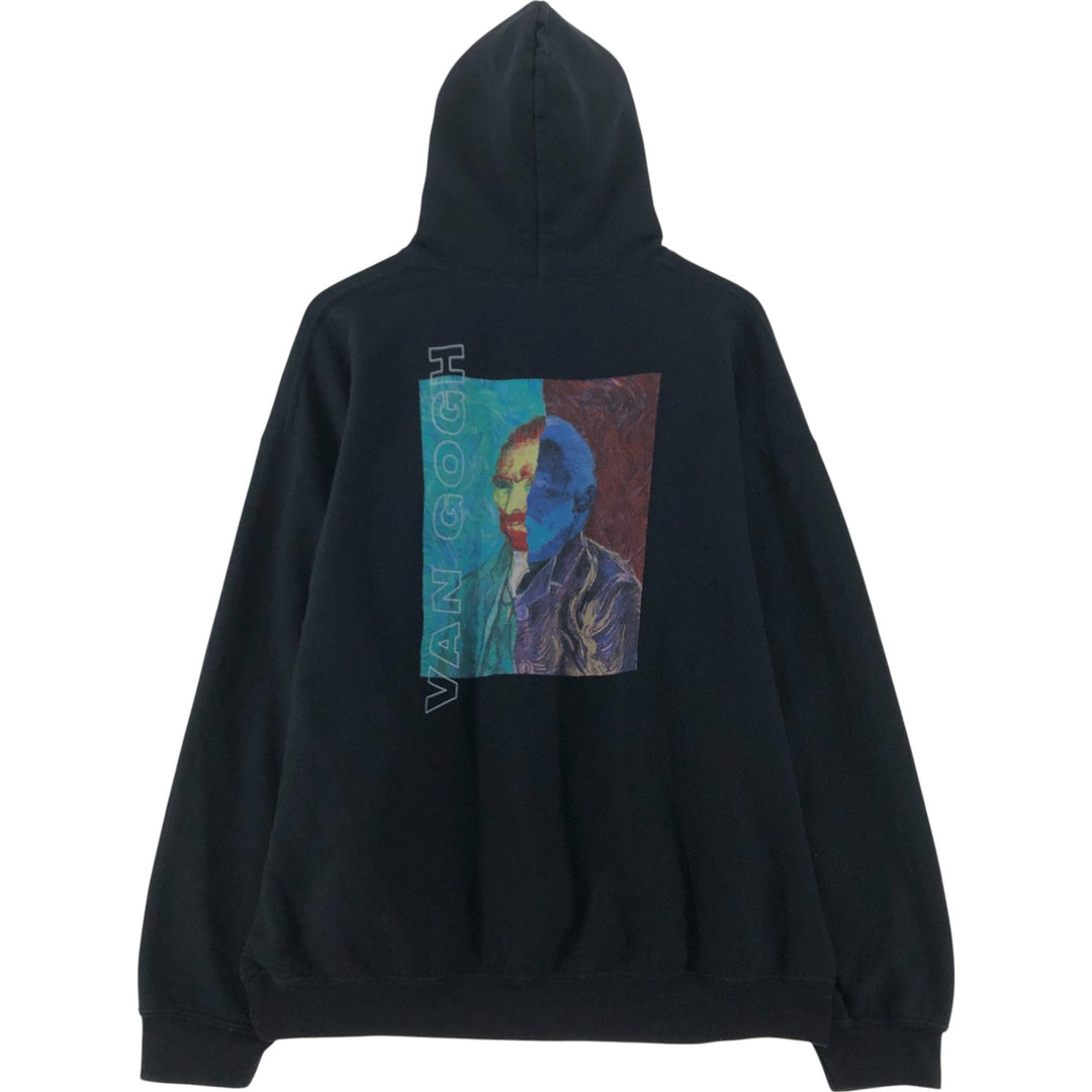 Reclaimed Vintage GILDAN Heavy Blend Van Gogh Back Print Pullover Sweatshirt Hoodie, Men's L Size cotton black type Vintage Second Hand