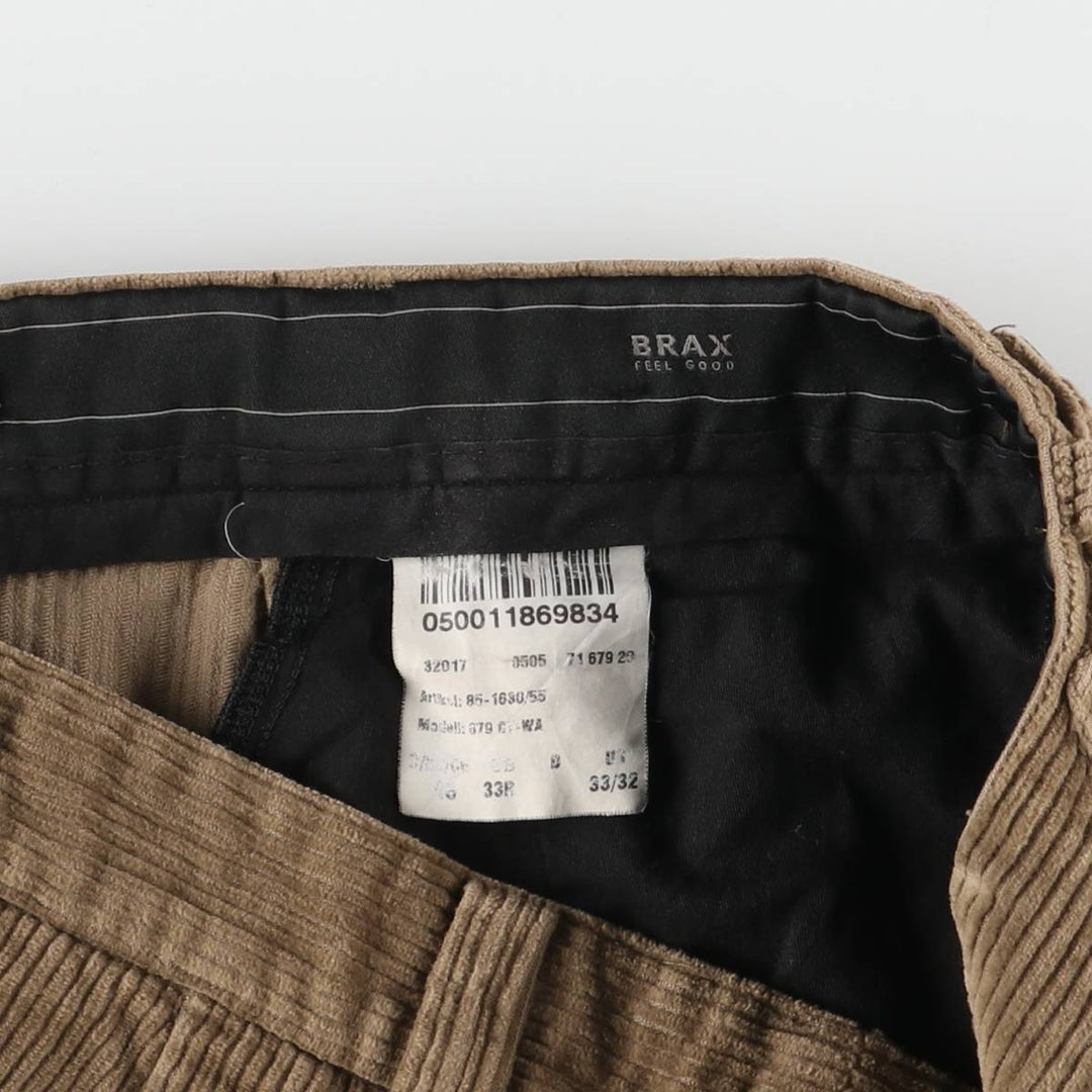 BRAX One-tuck Corduroy Pants for Men, Size W34 cotton brown type Vintage Second Hand