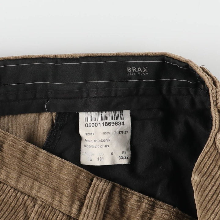 BRAX One-tuck Corduroy Pants for Men, Size W34 cotton brown type Vintage Second Hand