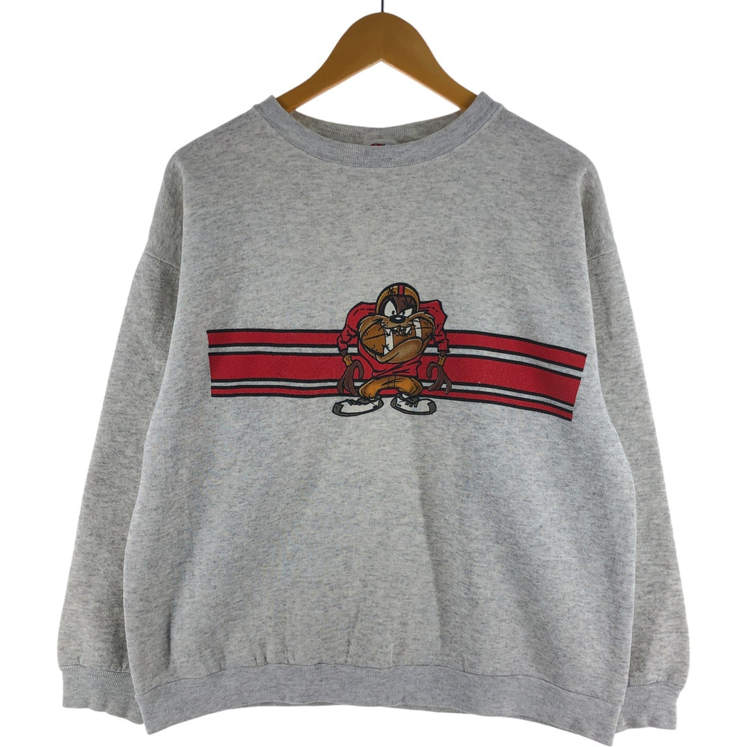 90'S Looney Tunes Tasmanian Devil Character Sweatshirt, Men's L Size, Vintage cotton gray type Vintage Second Hand