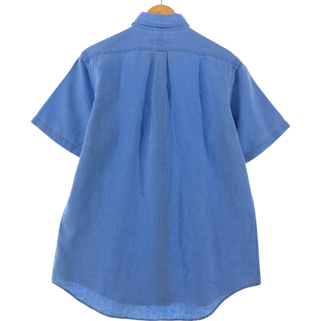 Ralph Lauren Plain Short Sleeve Linen Button-Down Shirt, Men's Size M linen Blue type light blue Vintage Second Hand