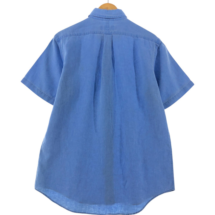 Ralph Lauren Plain Short Sleeve Linen Button-Down Shirt, Men's Size M linen Blue type light blue Vintage Second Hand