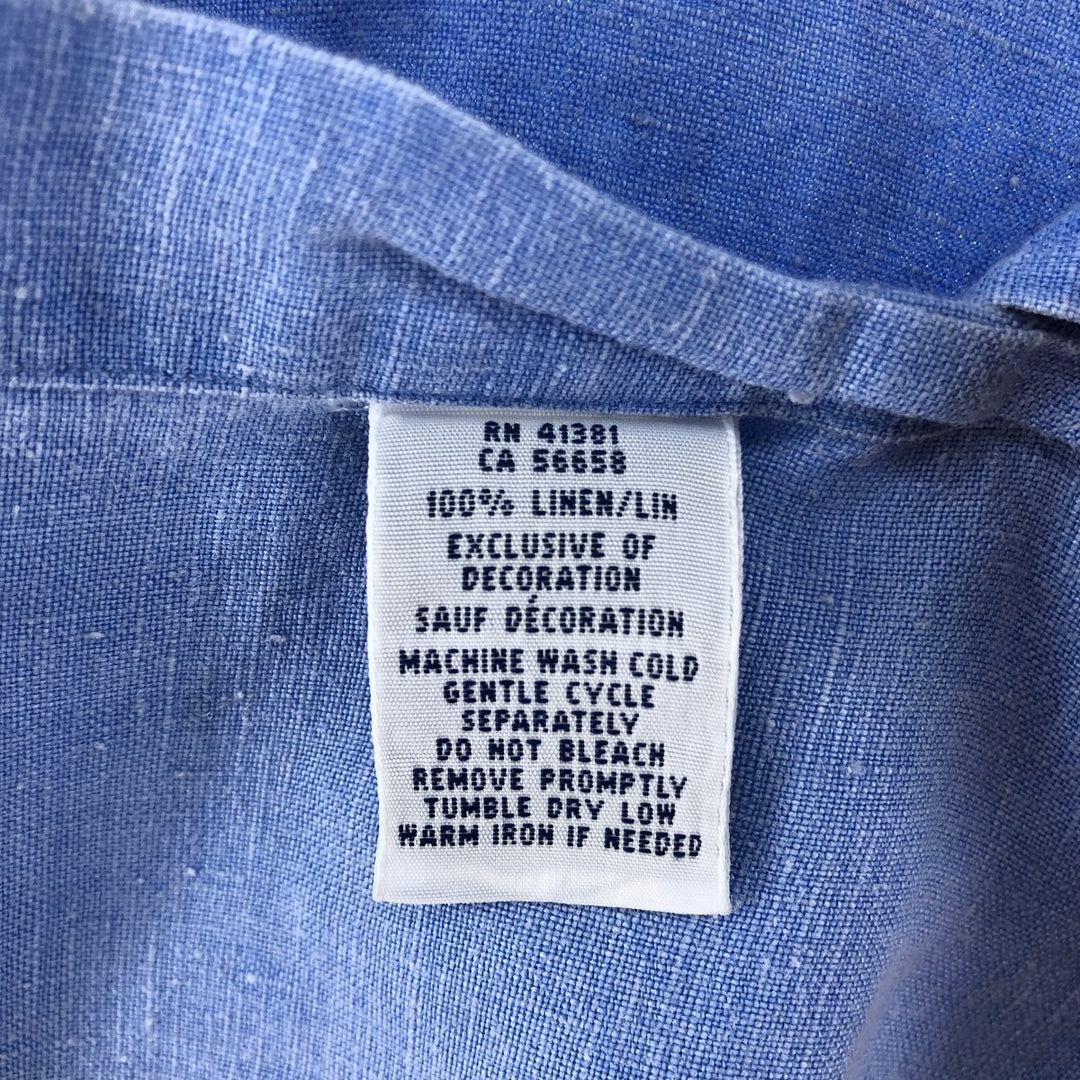 Ralph Lauren Plain Short Sleeve Linen Button-Down Shirt, Men's Size M linen Blue type light blue Vintage Second Hand