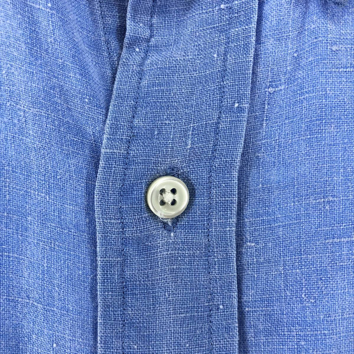 Ralph Lauren Plain Short Sleeve Linen Button-Down Shirt, Men's Size M linen Blue type light blue Vintage Second Hand