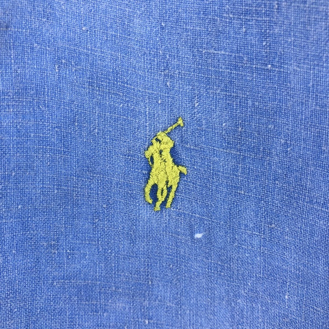 Ralph Lauren Plain Short Sleeve Linen Button-Down Shirt, Men's Size M linen Blue type light blue Vintage Second Hand