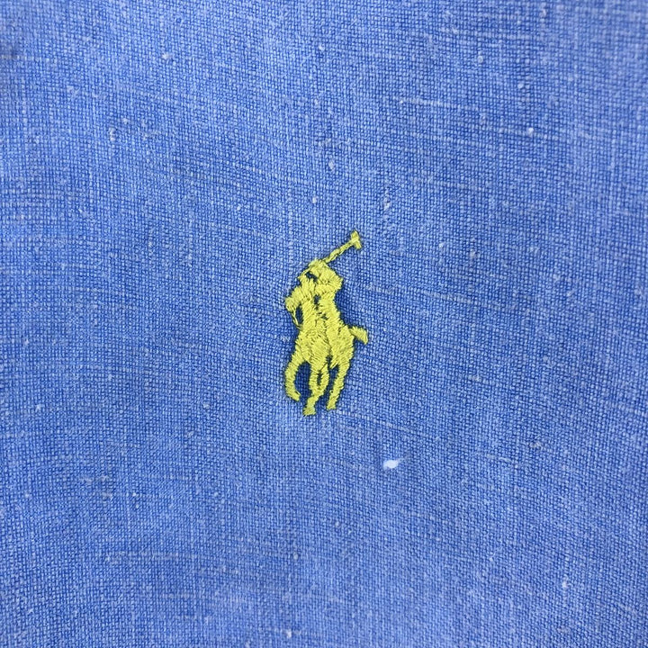 Ralph Lauren Plain Short Sleeve Linen Button-Down Shirt, Men's Size M linen Blue type light blue Vintage Second Hand