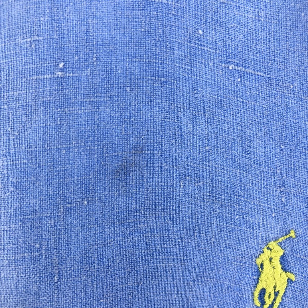 Ralph Lauren Plain Short Sleeve Linen Button-Down Shirt, Men's Size M linen Blue type light blue Vintage Second Hand
